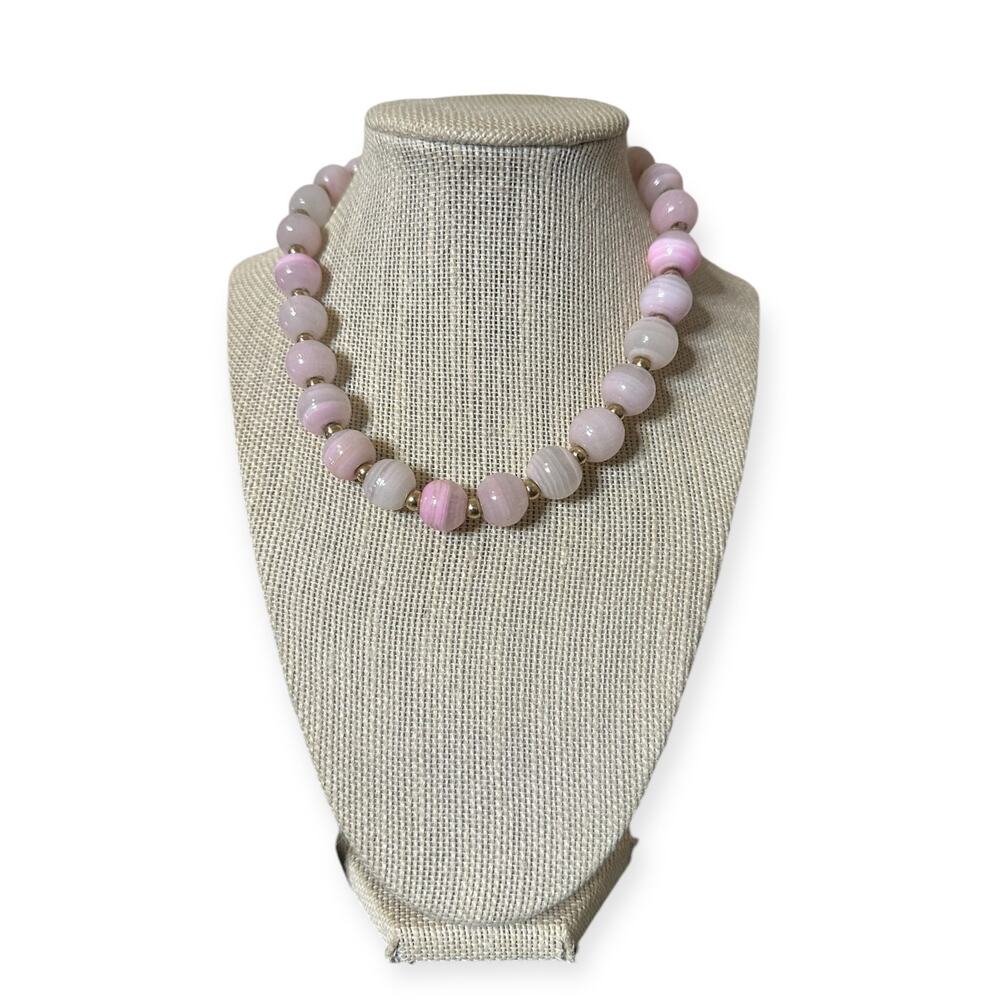 Pink Marble Style Glass Choker Necklace
